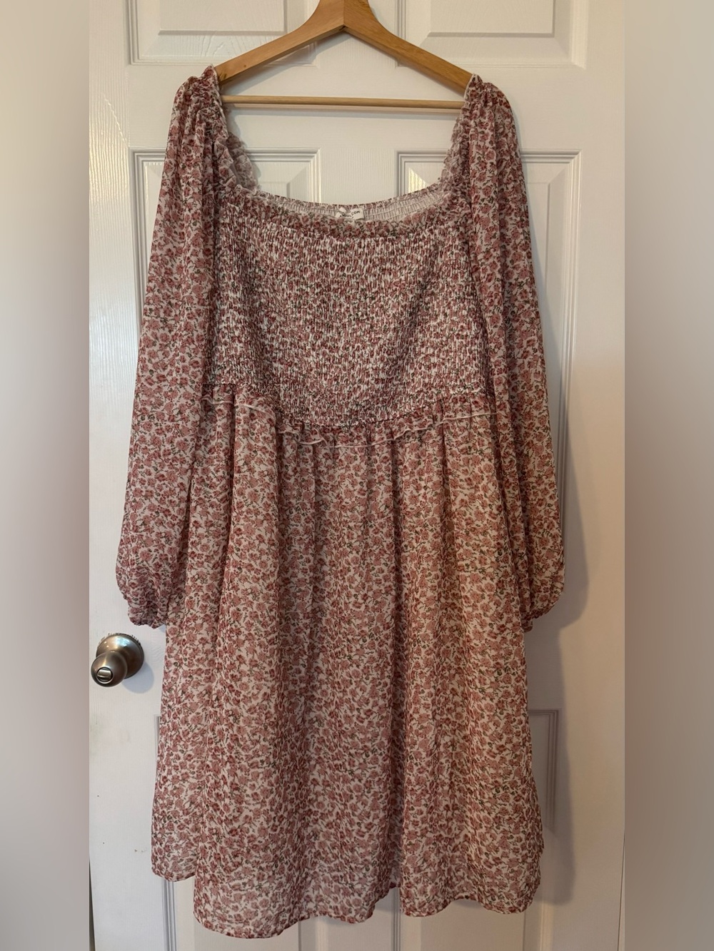 Chic Soul Dusty Rose Floral Smocked Peasant Dress
